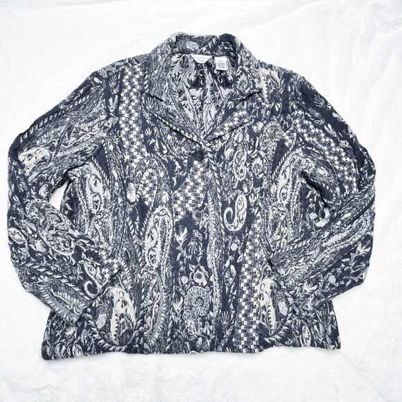 LAURA ASHLEY Paisley Wool Navy Blue Blazer Jacket size Petite Large - Picture 3 of 6